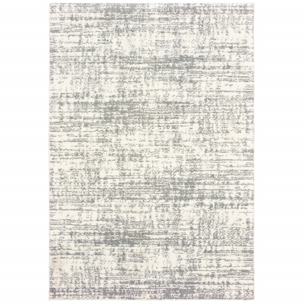 10x13 Ivory and Gray Abstract Strokes Area Rug