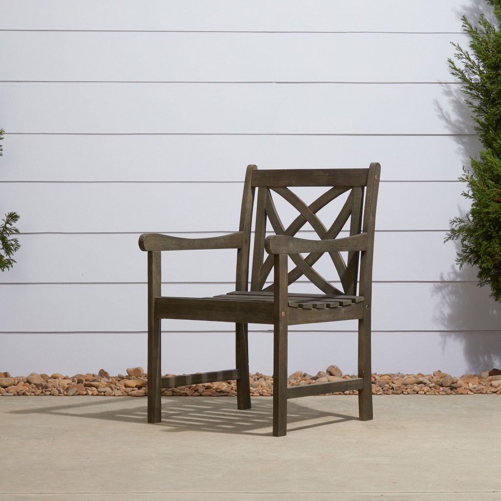 Distressed Patio Armchair with Decorative Back