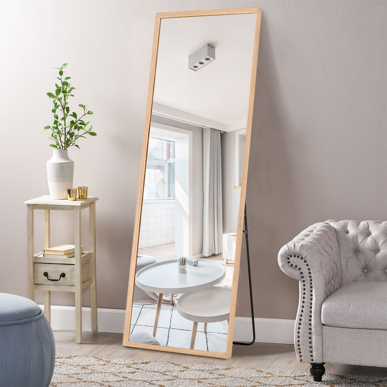 Wooden Full Length Mirror Floor Mirror with Stand
