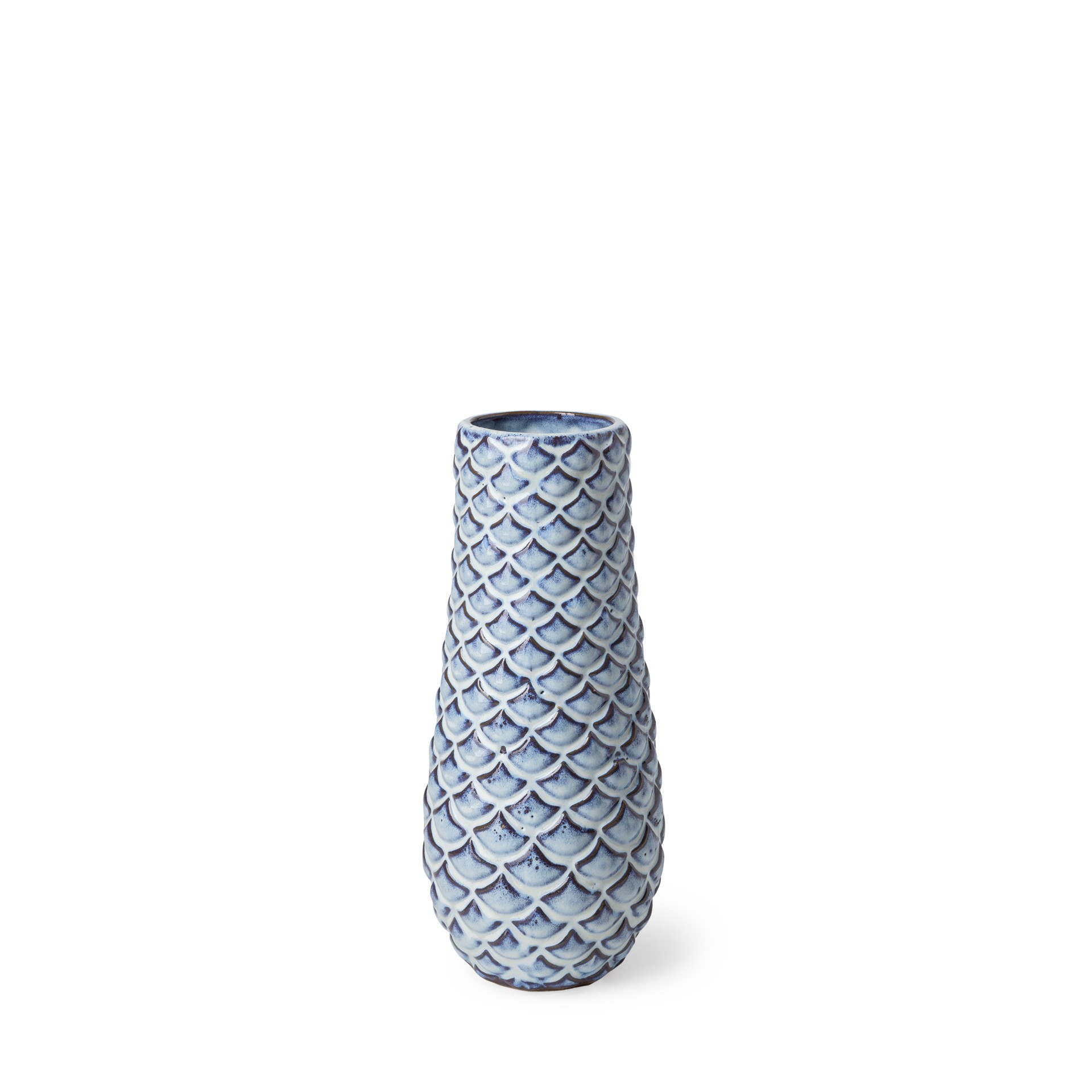 11" Aqua Blue Glaze Fishscale Pattern Ceramic Vase