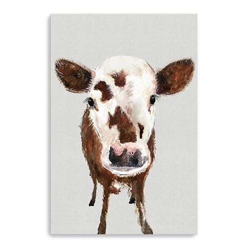 36" x 24" Brown and White Baby Cow Face Canvas Wall Art