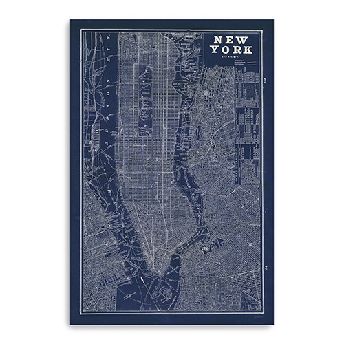 48" x 32" Indigo and White Aerial New York Map Canvas Wall Art