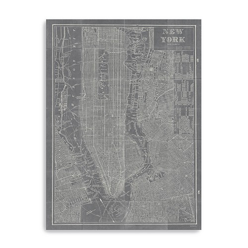 48" x 32" Gray and White Aerial New York Map Canvas Wall Art