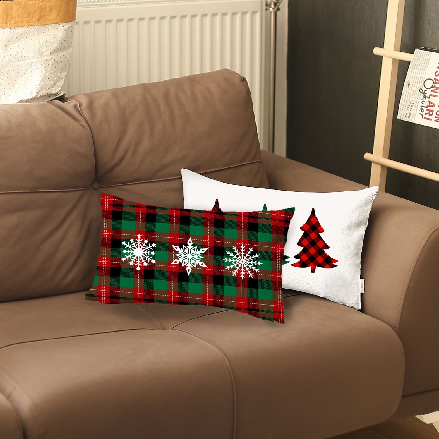 Set of 2 Christmas Plaid Lumbar Decorative Pillows