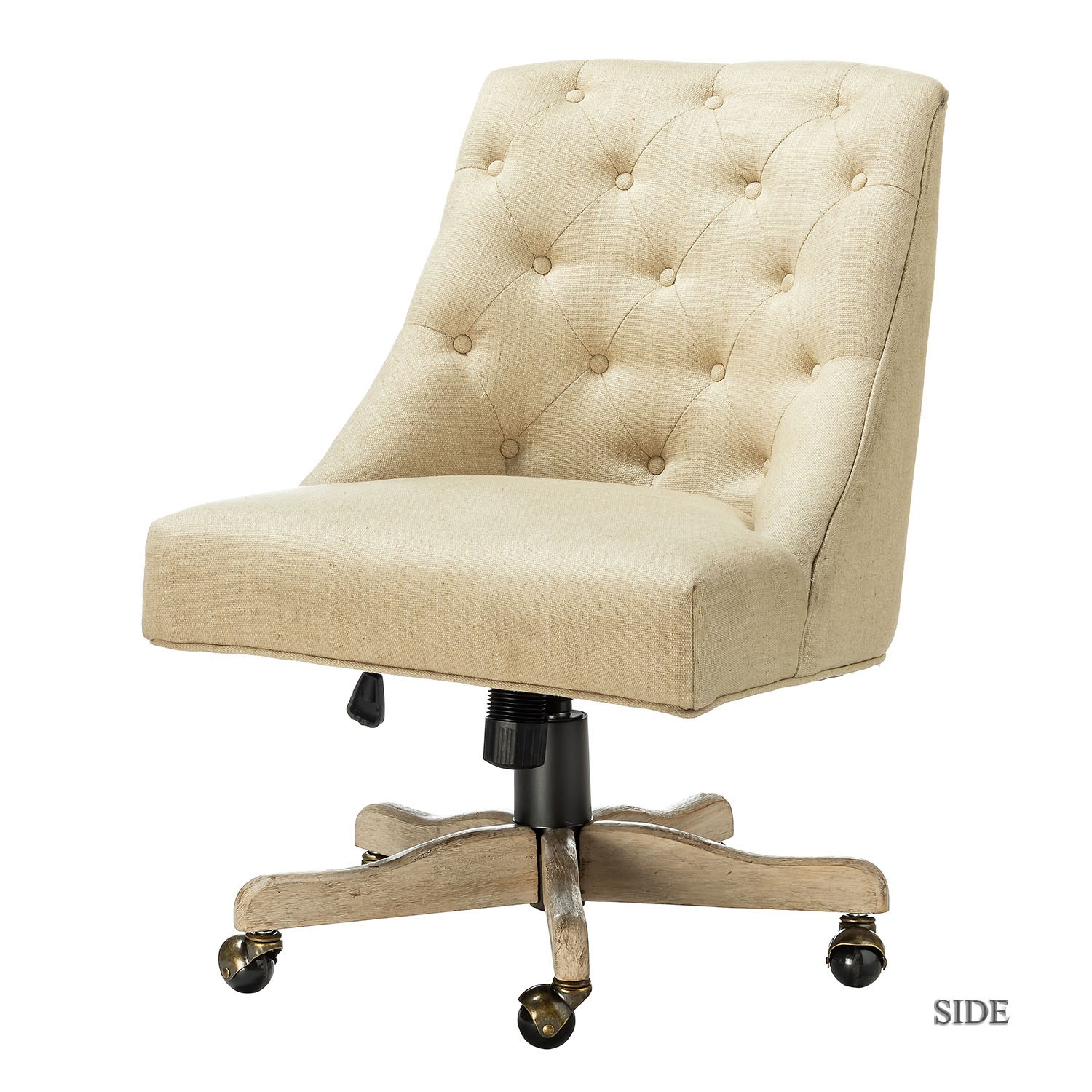 Beige Natural Tufted Back Linen Style Rolling Office Chair