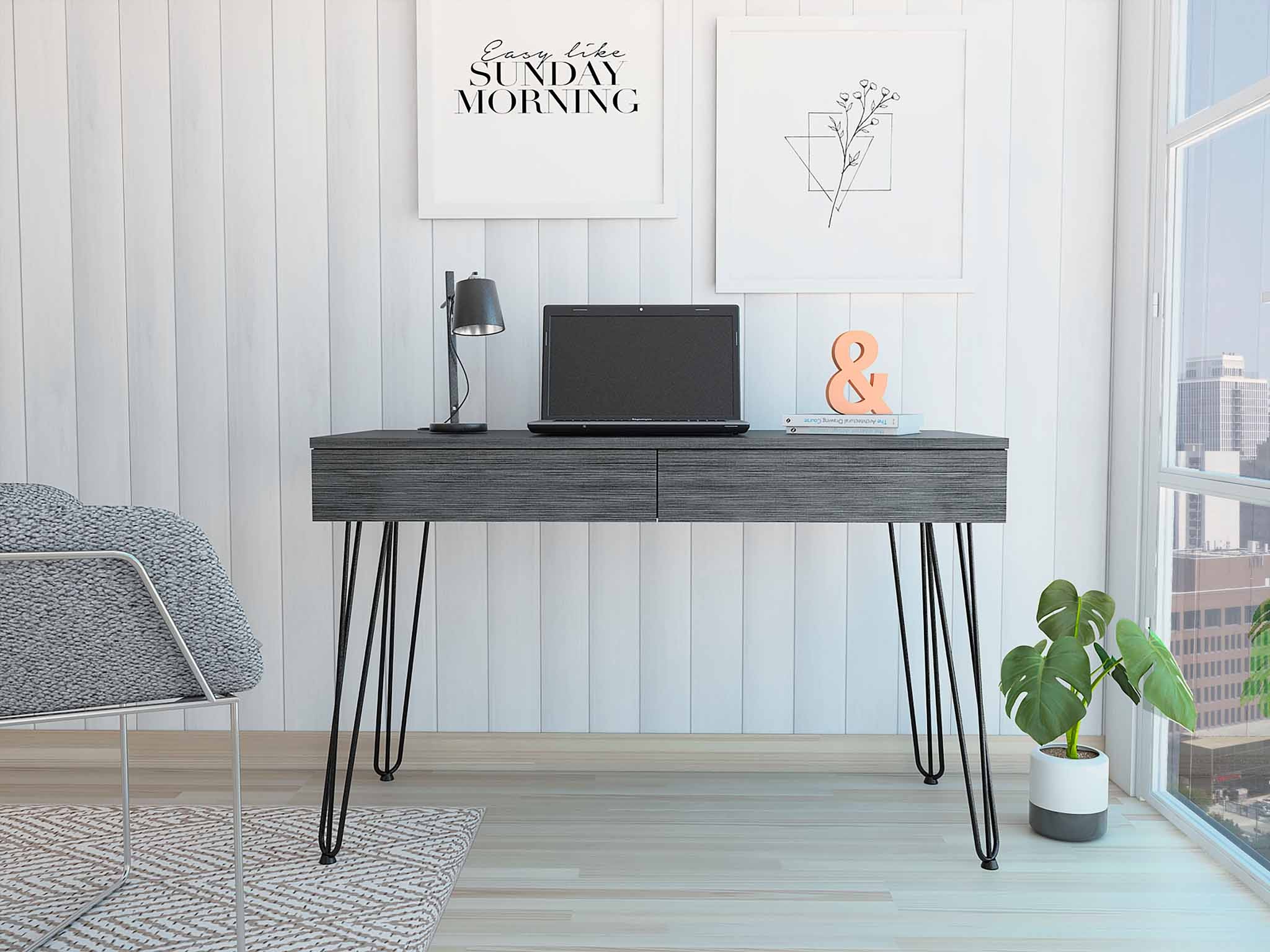Roxy Gray Computer Desk with Two Drawers