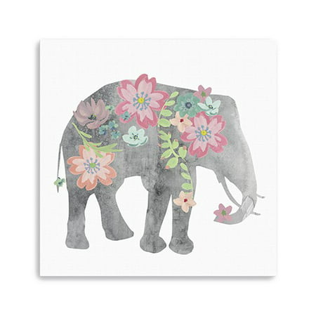 30" Floral Elephant Canvas Wall Art