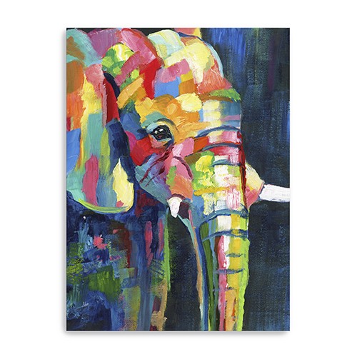 40" Bright Multi Color Elephant Canvas Wall Art
