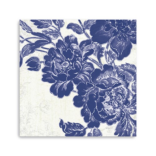 30" Blue Toile Rose Canvas Wall Art