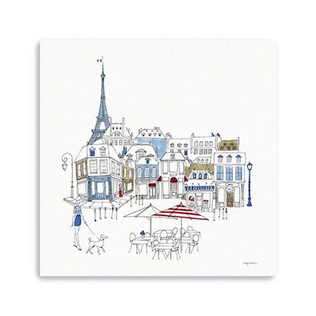 40" French CafT with Red and Blue Accents Canvas Wall Art