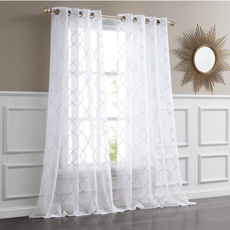 84 Charcoal Trellis Pattern Embroidered Window Curtain Panel