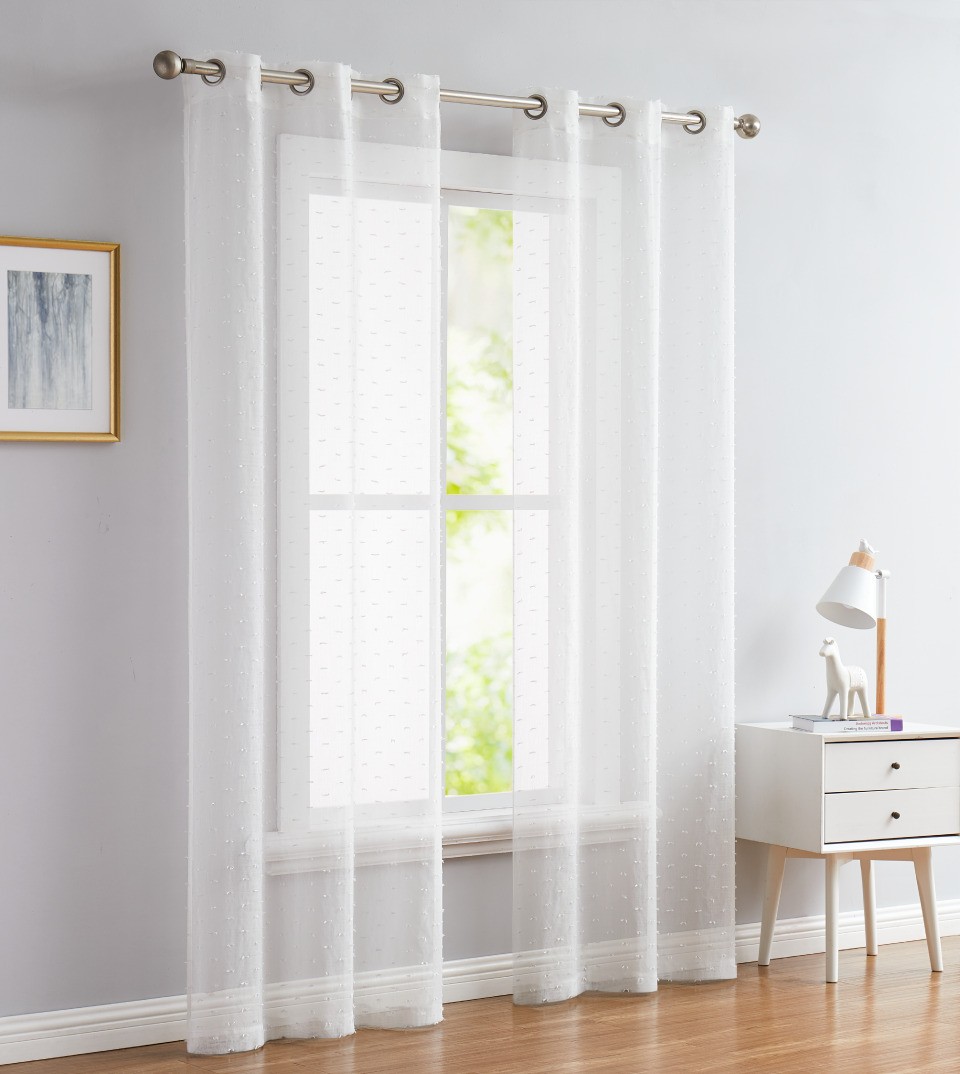 96 White Sprinkled Embellishment Window Curtain Panel