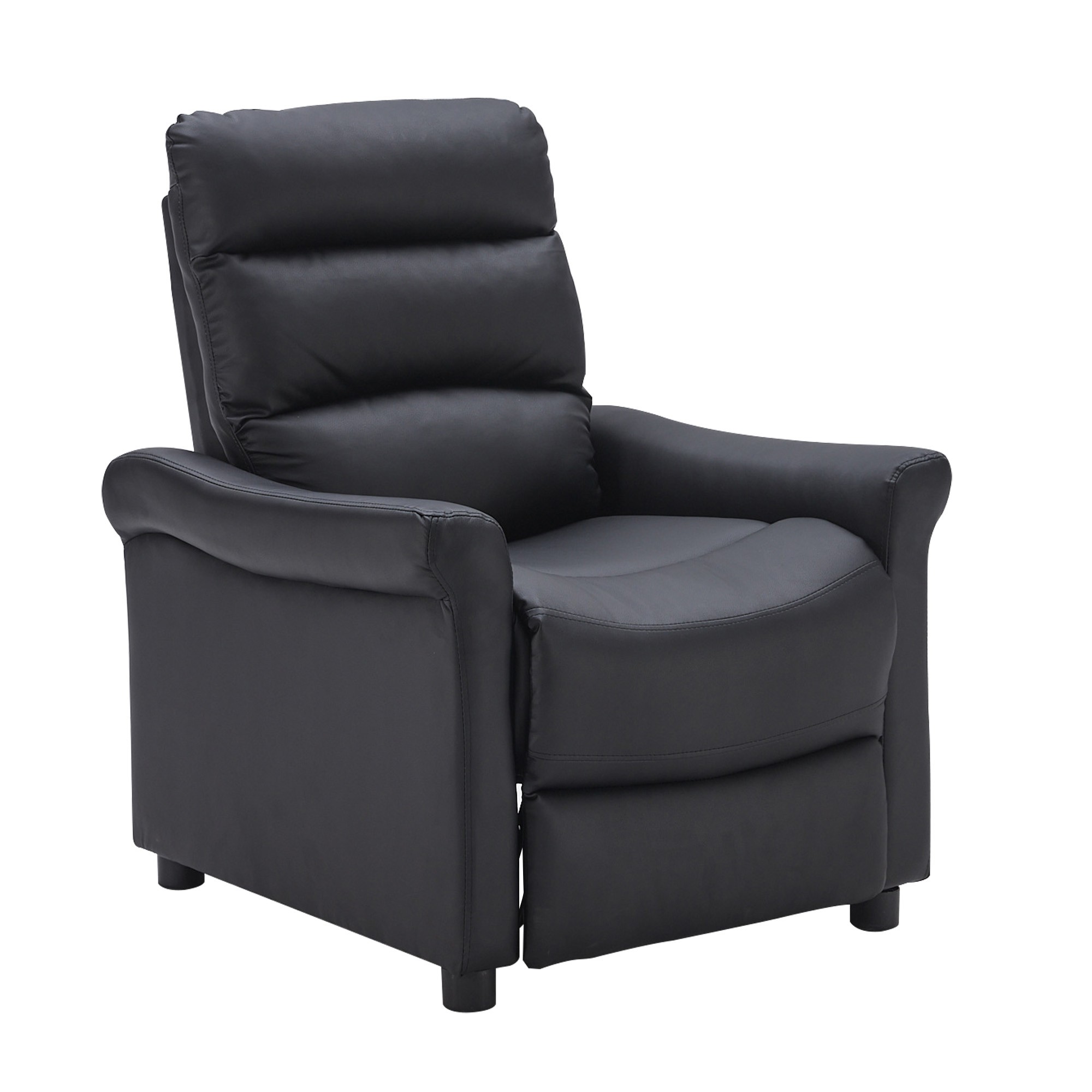 Black Faux Leather Modern Manual Recliner Chair
