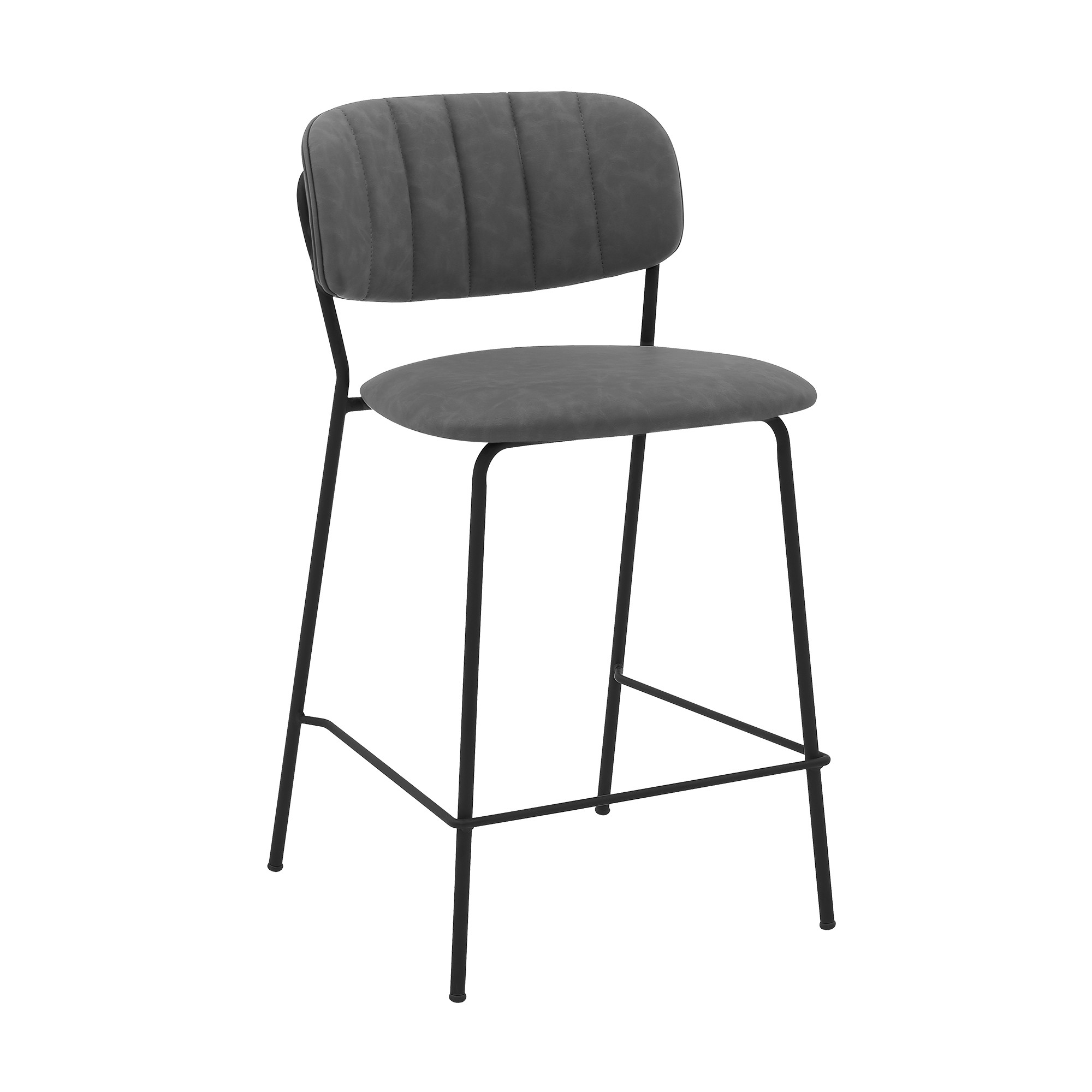 26" Mod Grey Faux Leather Bar Stool with Black Metal Frame