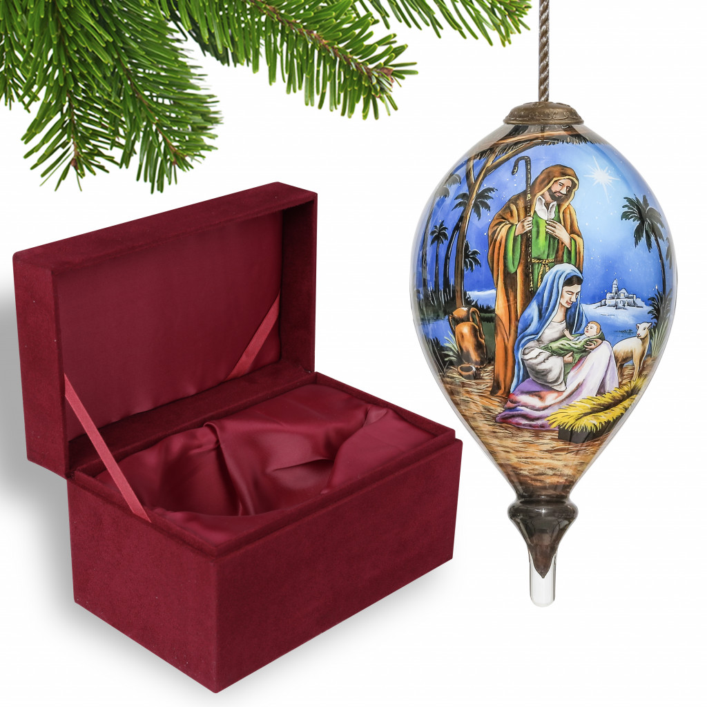 Holy Family Christmas Hand Painted Mouth Blown Glass Ornament