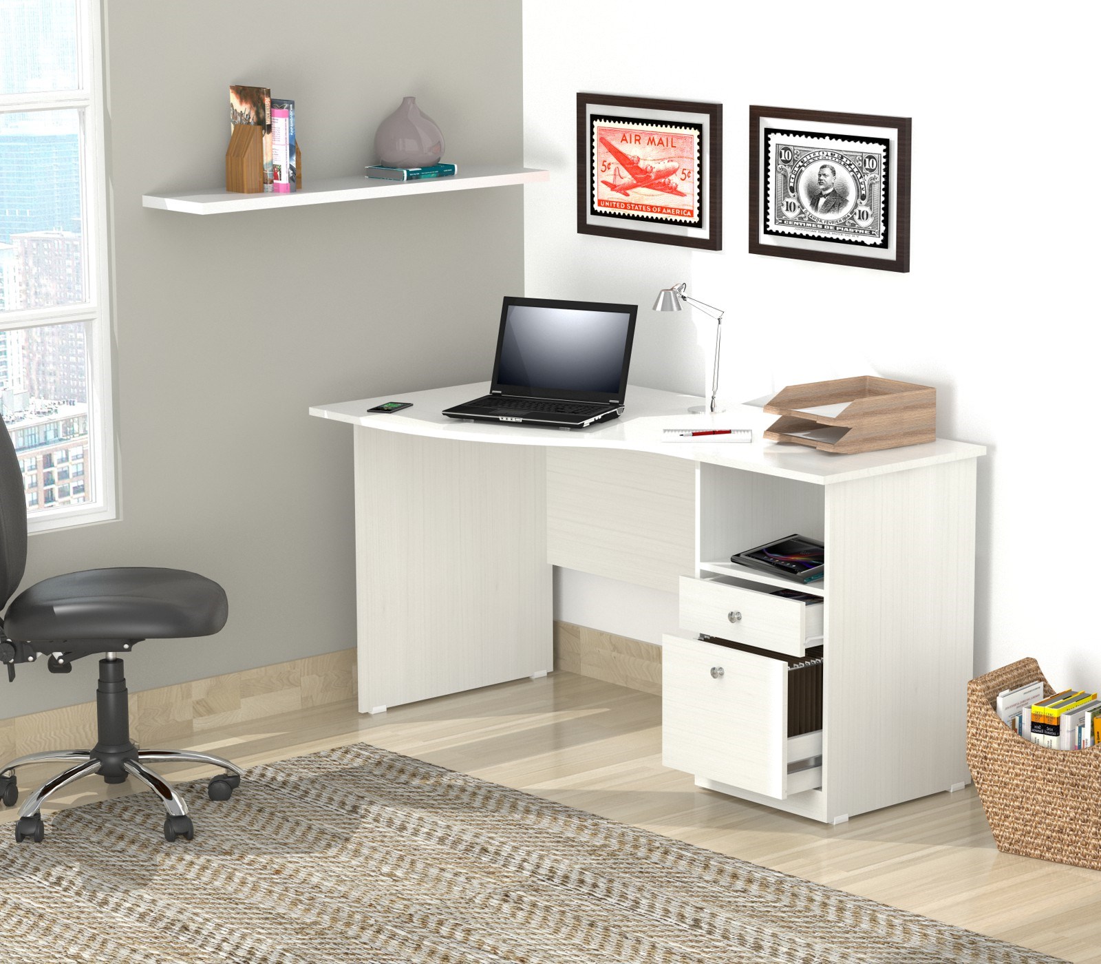 29.5" White Melamine and Engineered Wood Curved Top Desk