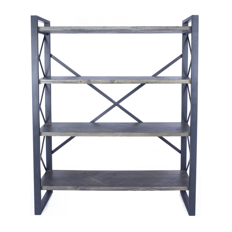 39.75" X 13" X 48.5" Grey with Grey Washed Water Hyacinth Metal Wood MDF Bookcase with Shelves