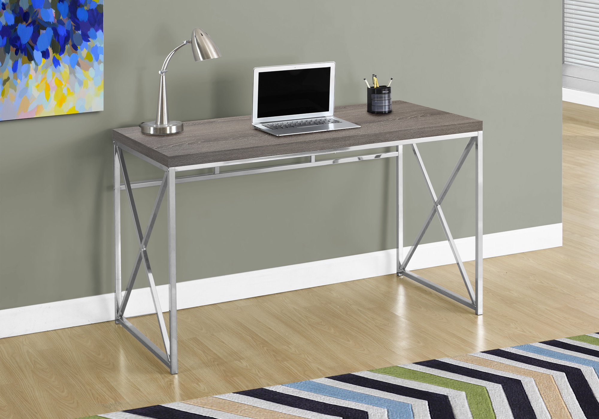 29.75" Dark Taupe Particle Board and Chrome Metal Computer Desk