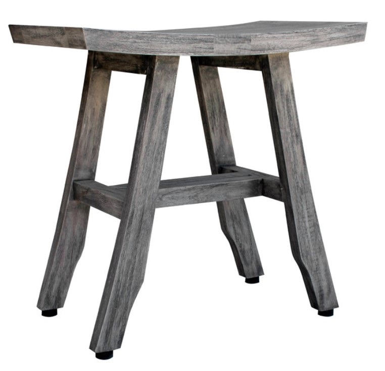 Compact Contemporary Teak Shower Stool in Gray Finish