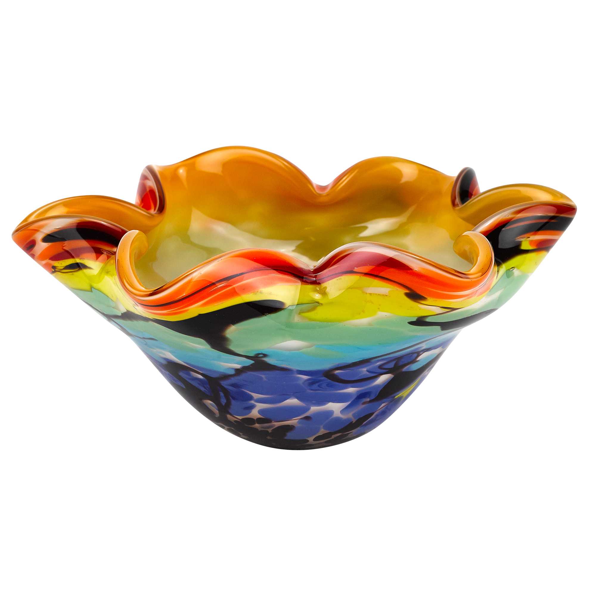 8.5" Mouth Blown Art Glass Wavy Inch Centerpiece or Candy Bowl