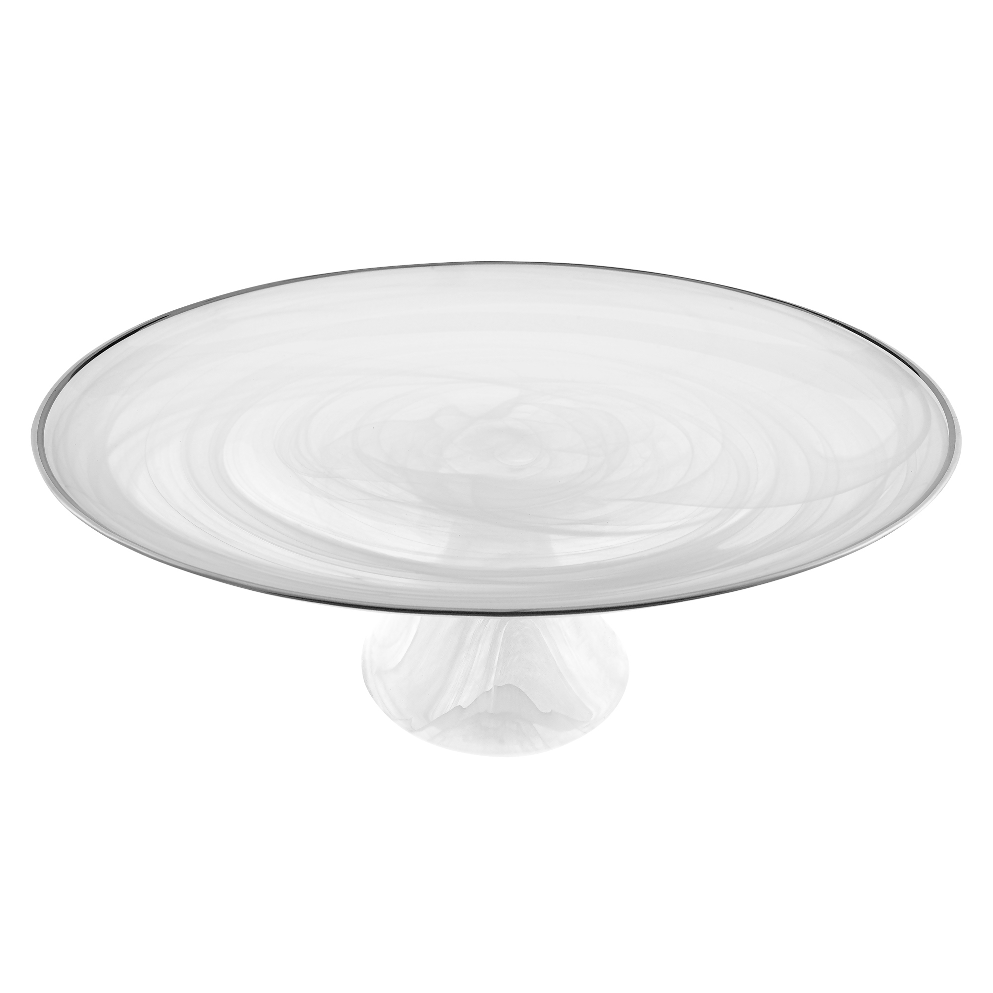Handcrafted Optical Glass and White Silver Footed Cakestand With Silver Rim