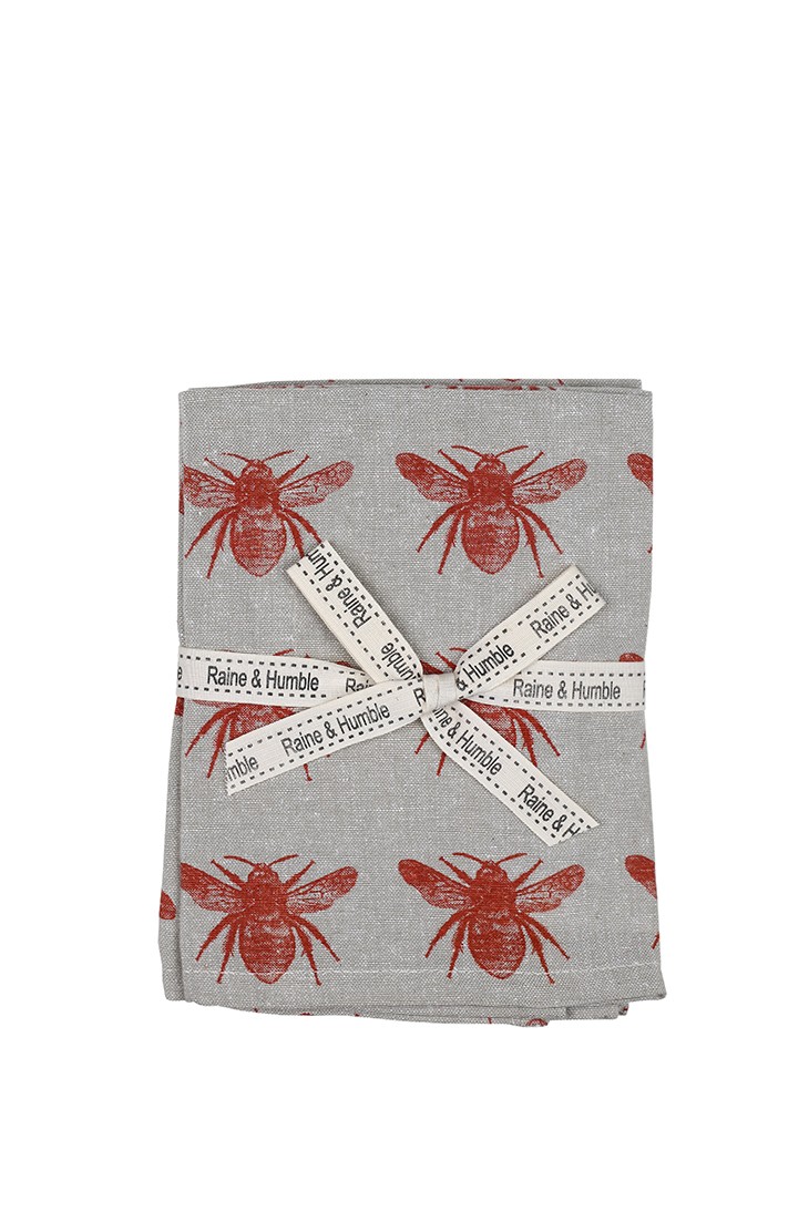 Set of Two Tea Towels with Burnt Sienna Bumble Bee Oven Gloves
