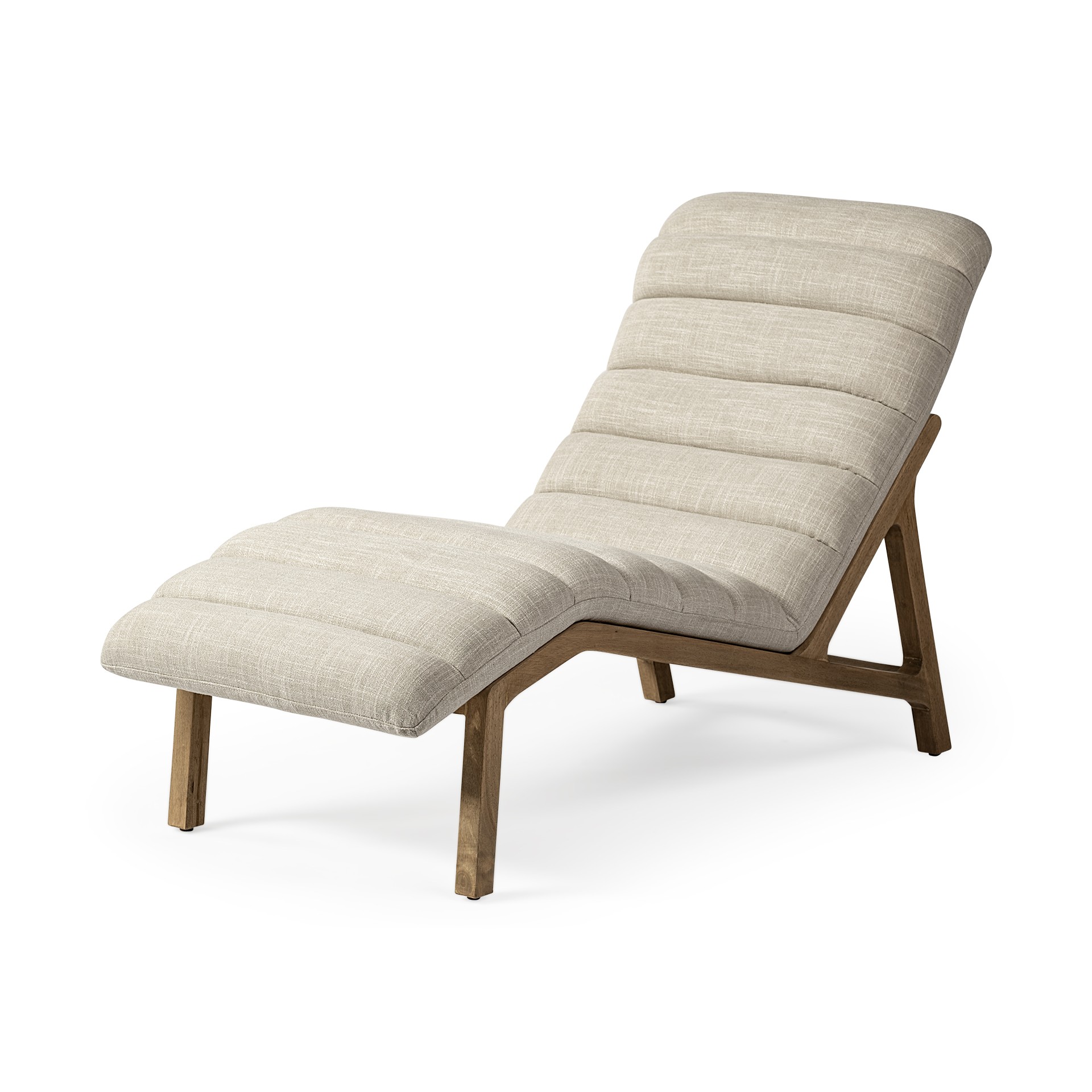 Modern Cream Fabric Upholstered Chaise Lounge Chair With Solid Wood Frame And Base