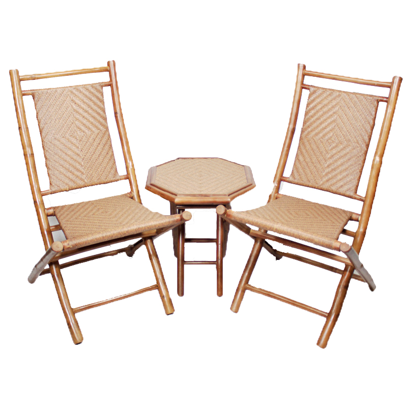 20" X 15" X 36" Brown Tan Bamboo Chairs and a Table Bistro Set