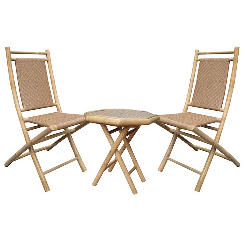 20" X 15" X 36" Natural Tan Bamboo Chairs and a Table Bistro Set