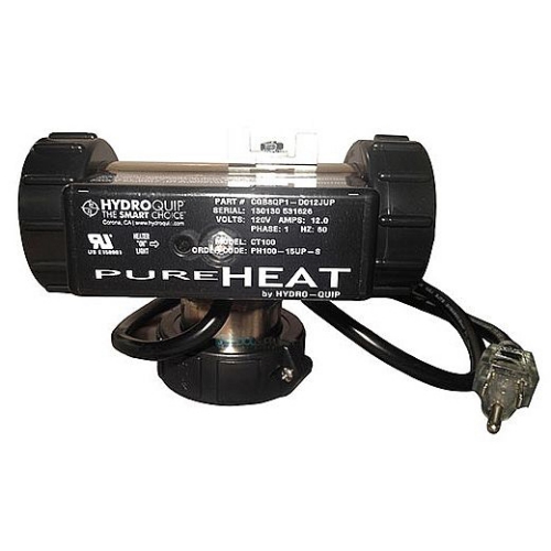 Bath Heater, HydroQuip T-Style w/Pressure Switch, 1.5KW, 115V, 1-1/2", 5.5" Length, NEMA Cord
