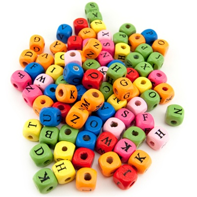 Wooden Colored Cube Beads - ABC