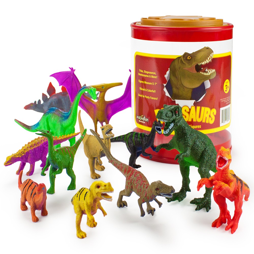 Set of 12 Large 7in Dinosaur Assortment with Storage Drum