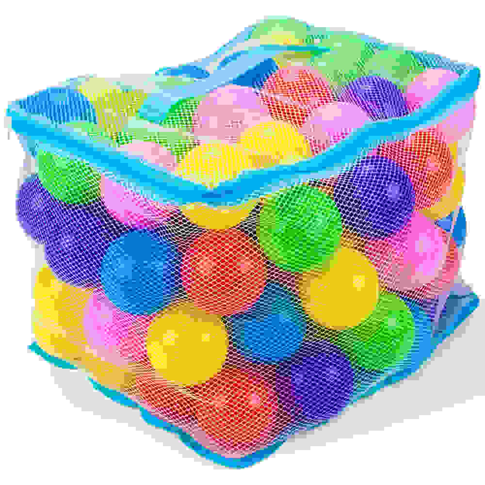 100 Jumbo 3" Multi-Colored Soft Ball Pit Balls w/Mesh Case
