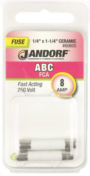 Bussmann ABC Cartridge Fast Acting Fuse Without Indicator, 250 VAC/125 VDC, 8 A