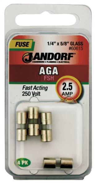 Bussmann AGA Cartridge Fast Acting Fuse Without Indicator, 250 VAC, 2.5 A