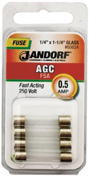 Bussmann AGC Cartridge Fast Acting Fuse Without Indicator, 250 VAC, 0.5 A