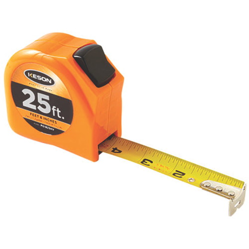 KESON SHORT MEASURING TAPE WITH TOGGLE LOCK, 25 FT. X 1 IN., ORANGE