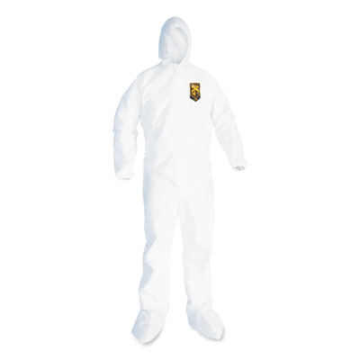 A20 Breathable Particle Protection Coveralls, Elastic Back, Hood and Boots, Large, White, 24/Case