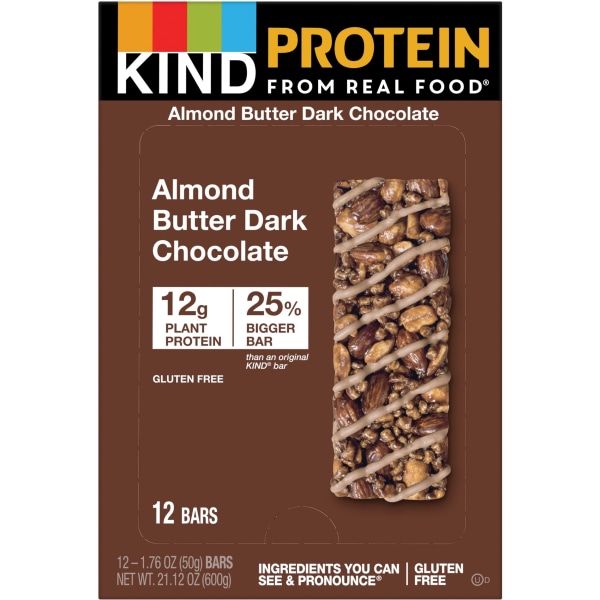 Protein Bars, Almond Butter Dark Chocolate, 1.76 oz, 12/Pack