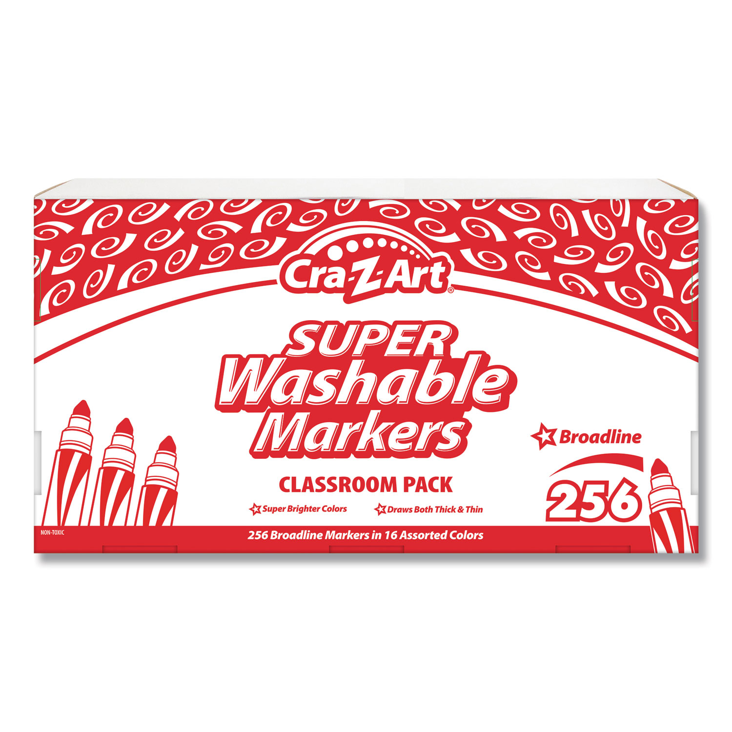 Super Washable Markers Classpack, Broad Bullet Tip, Assorted Colors, 256/Set