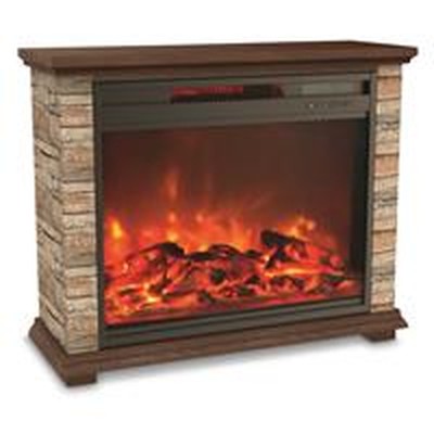 3-element Small Square Infrared Fireplace with Faux Stone Accent