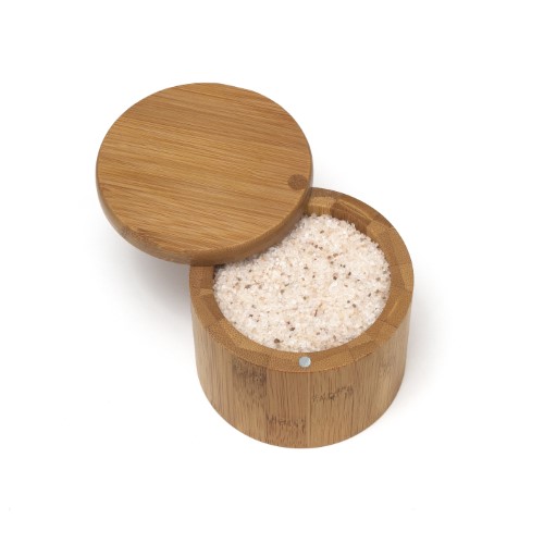 LIPPER 8829 BAMBOO SALT BOX WITH ROUND SWIVEL COVER THAT