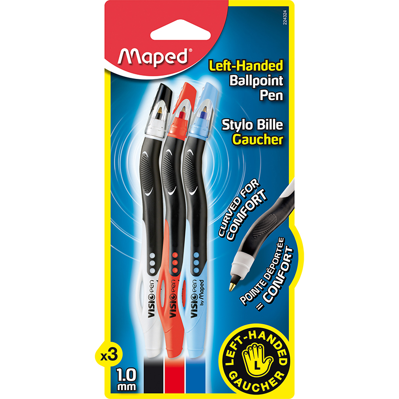 Visio Left-Handed Pen, Assorted Colors, Pack of 3