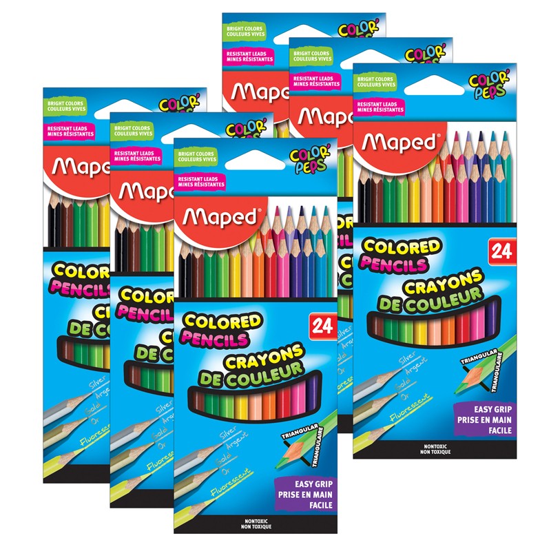 Triangular Colored Pencils, 24 Per Pack, 6 Packs