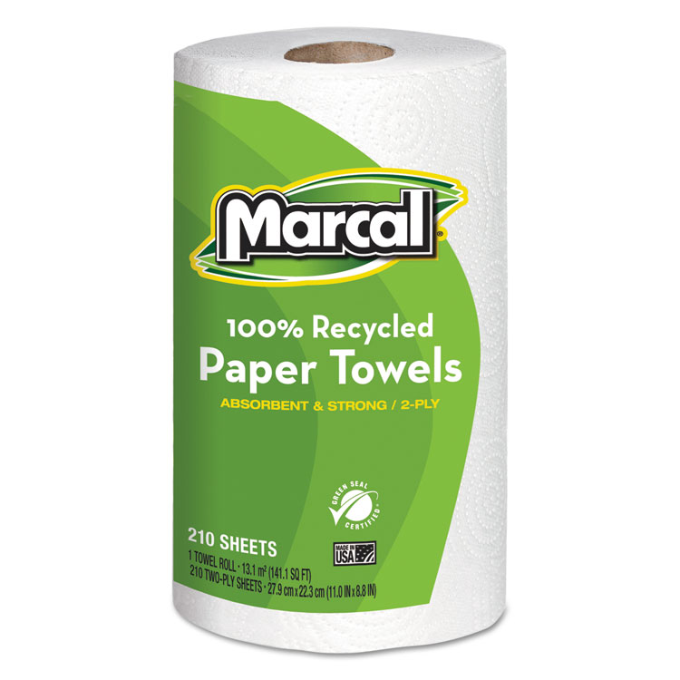 100% Recycled Roll Towels, 8 3/4 x 11, 210 Sheets, 12 Rolls/Carton