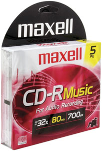 MAXELL 625132 80-Minute Music CD-Rs (5 pk)