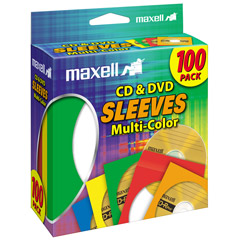 MAXELL 190132 - CD403 CD/DVD STORAGE SLEEVES (100 PK; COLORS)