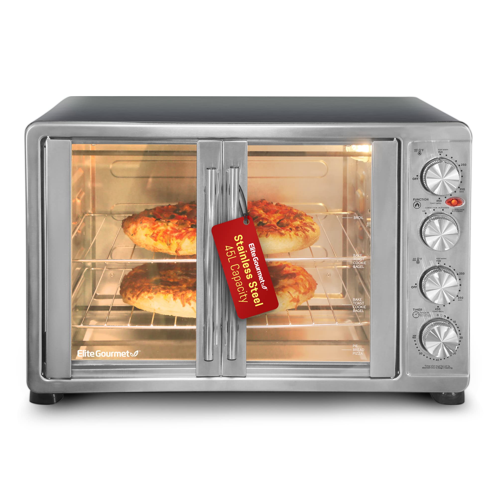 Elite ETO4510BX Double Door Toaster Oven Rotisserie