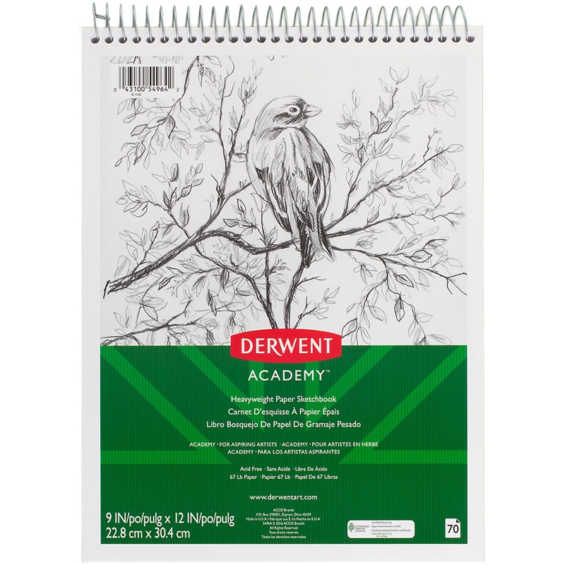Derwent Academy Wirebound Sketchbook 9" x 12", 70CT