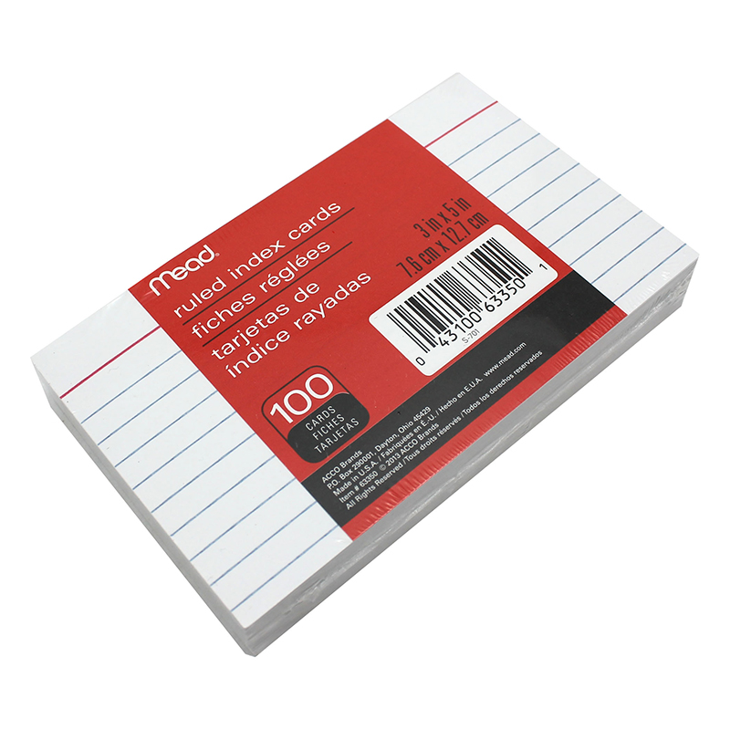 Index Cards, Ruled, 3" x 5", Pack of 100